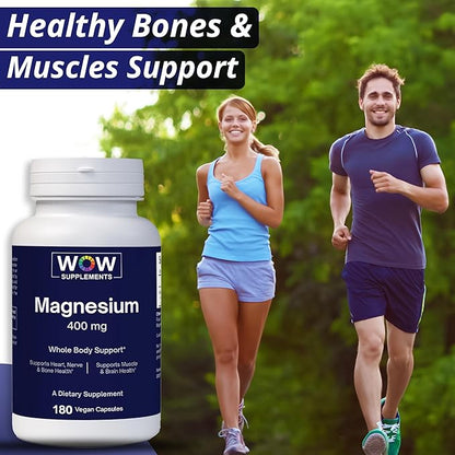 WOW Supplements Magnesium 400 mg Complex - Supplement for Men and Women - Citrate, Aspartate & Magnesium Oxide 400mg - 180 Capsules