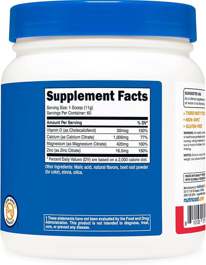 Nutricost Calcium Magnesium Zinc with Vitamin D3 Powder, 60 Servings (Fruit Punch) - Calcium (1000 MG) Magnesium (420 MG) Zinc (16.5 MG) Vitamin D3 (30 MCG) - Gluten Free, Non-GMO
