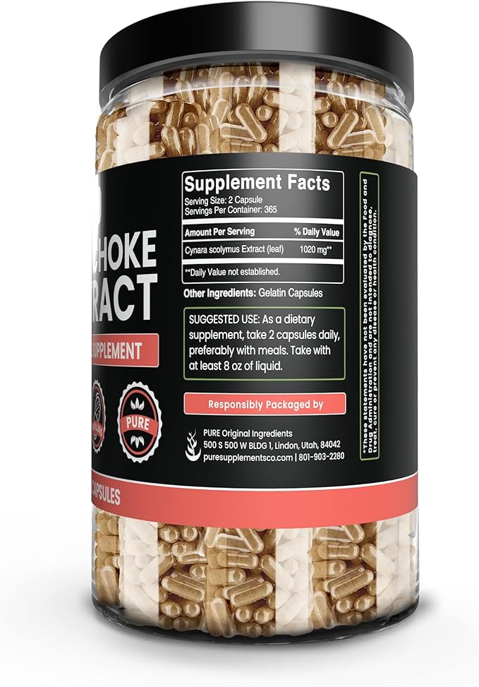PURE ORIGINAL INGREDIENTS Artichoke Extract (730 Capsules) No Magnesium Or Rice Fillers, Always Pure, Lab Verified