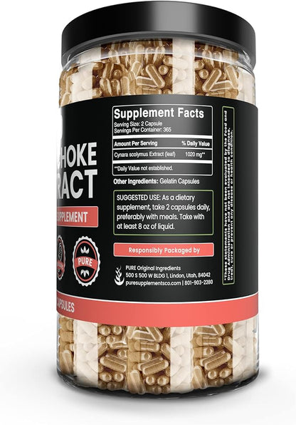 PURE ORIGINAL INGREDIENTS Artichoke Extract (730 Capsules) No Magnesium Or Rice Fillers, Always Pure, Lab Verified