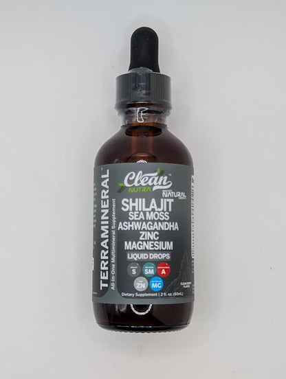Clean Nutraceuticals Shilajit Liquid Drops with Sea Moss, Ashwagandha, Zinc, Magnesium, Liquid Vitamins for Women and Men - Terra Mineral