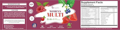 Women Multivitamins Gummy, Omega-3, Inositol, CoQ10, Vitamins A, C, D3, E, B12, Sugar Free, Adults Multivitamin for Heart, Brain Health, Berry Flavor