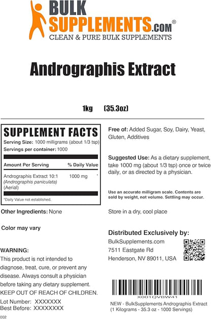 BulkSupplements.com Andrographis Extract Powder - Andrographis Paniculata, Herbal Supplement, Andrographis Powder - Gluten Free, 1000mg per Serving, 5kg (11 lbs)