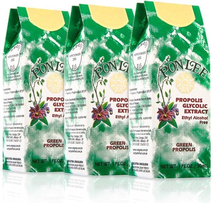 Pon Lee Brazilian Green Bee Propolis Extract 100% Organic, No Alcohol – High Artepillin-C Concentration, Natural Immune Support & Antioxidant, 30ML (3 Pack)
