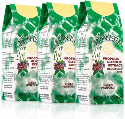Pon Lee Brazilian Green Bee Propolis Extract 100% Organic, No Alcohol – High Artepillin-C Concentration, Natural Immune Support & Antioxidant, 30ML (3 Pack)