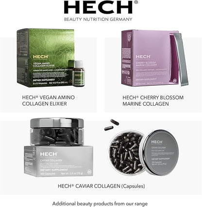 HECH Caviar Collagen Ruby Elixier - Beauty Supplement with 11,000 mg Marine and Caviar Collagen Peptides, Polyphenols and Complex of 9 bioactive Vita-Mineral Nutrients