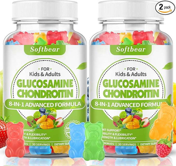 softbear Glucosamine Chondroitin Gummies with MSM Triple Strength, Organic Chewable Glucosamine Chondroitin Supplement for Joint Support Vegan Mixed Fruit Flavor 120 Gummies
