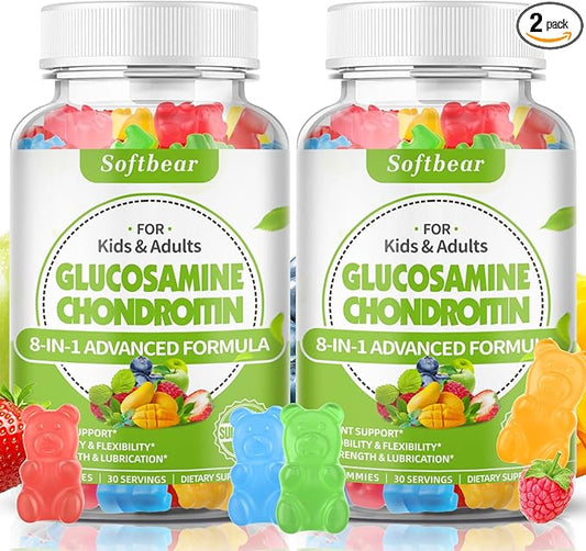 softbear Glucosamine Chondroitin Gummies with MSM Triple Strength, Organic Chewable Glucosamine Chondroitin Supplement for Joint Support Vegan Mixed Fruit Flavor 120 Gummies