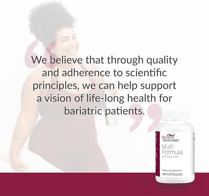 Bariatric Advantage Multi Formula without Iron, High Potency Daily Multivitamin for Bariatric Surgery Patients with 22 Essential Vitamins and Nutrients - 180 Capsules