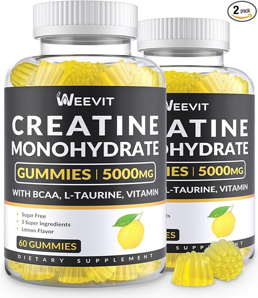 Creatine Monohydrate Gummies for Men, Chewables Creatine Monohydrate for Muscle Strength Energy Boost, Pre-Workout Supplement with BCAA, L-Taurine, B12