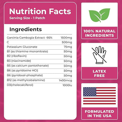 MONIER Garcinia Cambogia Patches (Pack of 60) - 100% Natural Patch for Women and Men - with B12 & Potassium - Energy, Focus & Body Support - Enhanced Formula
