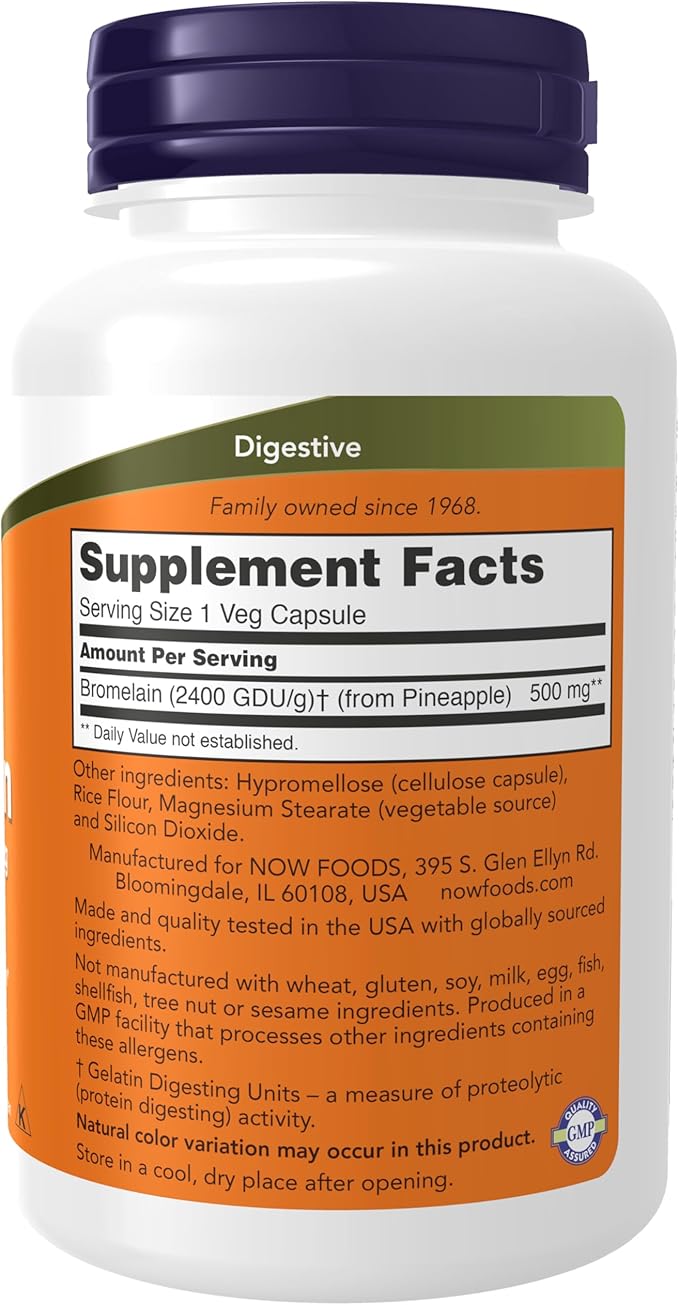 NOW Foods Supplements, Bromelain (Natural Proteolytic Enzyme) 2,400 GDU/g - 500 mg, Natural Proteolytic Enzyme*, 120 Veg Capsules