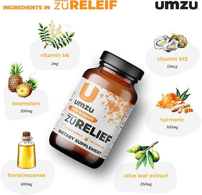 UMZU Turmeric Curcumin Supplement | Joint Comfort 7 Natural Ingredients - Bromelin, Boswellia & BioPerine Black Pepper | Supports Joint Health & Immunity (30 Day Supply | 60 Capsules)