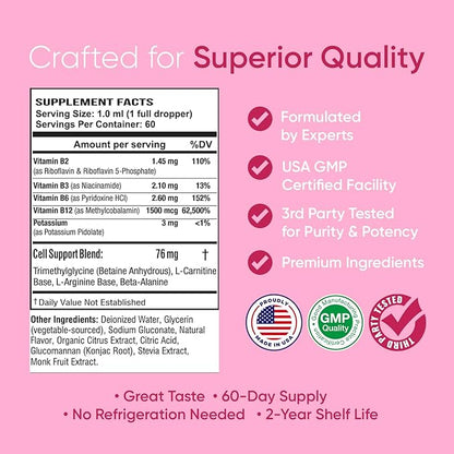 Essential B Complex - Daily Vegan Vitamin B-Complex Sublingual Liquid Drops w/Methyl B12 (2oz / 60ml Bottle) - 60-Day Supply