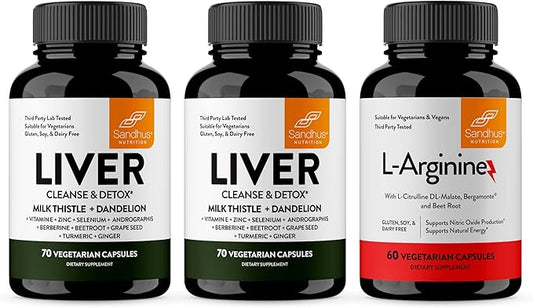 Sandhu's Liver Renew Cleanse & L-Arginine with Nitric Oxide Precursor Capsules | Supports Immune, Digestive Health, Energy and Healthy Circulation