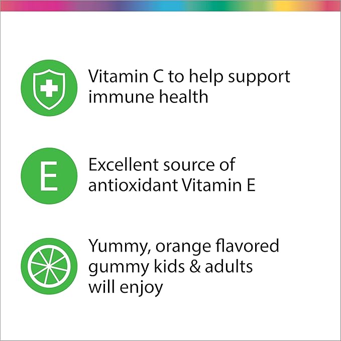 Rainbow Light Vitamin C Gummies, Dietary Supplement Provides Immune Support, With Vitamin C and Vitamin E, Citrus Flavor, 90 Count
