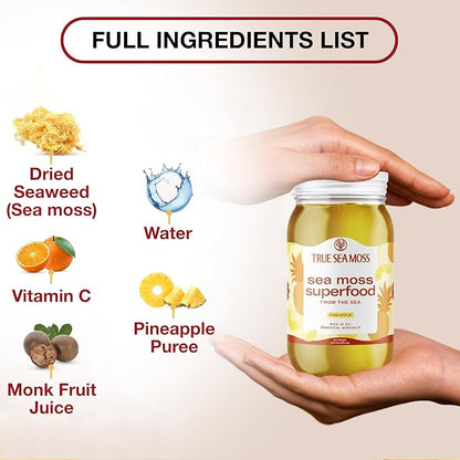 TrueSeaMoss Sea Moss Gel – Made in USA – Wildcrafted Seamoss, Fresh Fruits & Sea Vegetables – Pineapple, Pack of 1 (Labels may Vary)