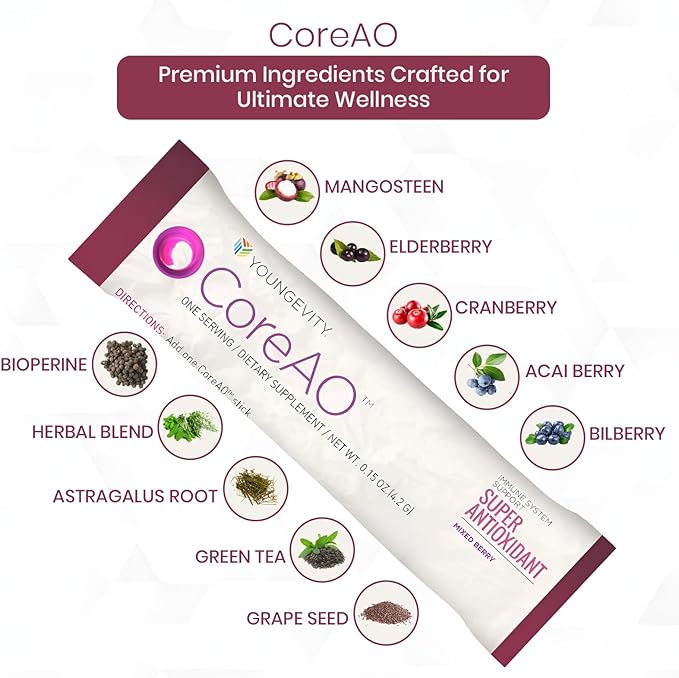 CoreAO Super Antioxidant Immune Support Drink Mix Plus Gift – Ultra Antioxidant Blend with Mangosteen, Grape Seed, Green Tea, Acai, Bilberry & L-Arginine – 30-60 Servings