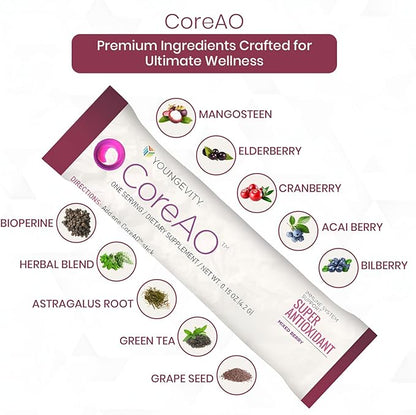 CoreAO Super Antioxidant Immune Support Drink Mix Plus Gift – Ultra Antioxidant Blend with Mangosteen, Grape Seed, Green Tea, Acai, Bilberry & L-Arginine – 30-60 Servings