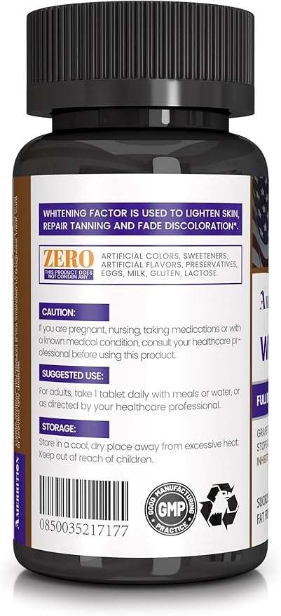 Skin Whitening Supplement Infused with Grape Seed Extract, Glutathione, Vitamin B3, and Vitamin C - 60 Tablet