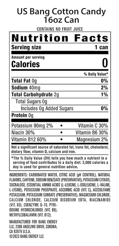 Bang Energy Cotton Candy, Sugar-Free Energy Drink, 16-Ounce (Pack of 12)
