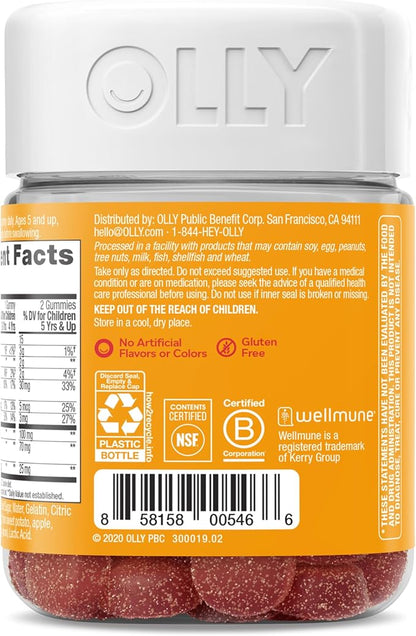 OLLY Kids Immunity Gummy, Immune Support, Wellmune, Elderberry, Vitamin C, Zinc, Chewable Supplement, Cherry - 50 Count
