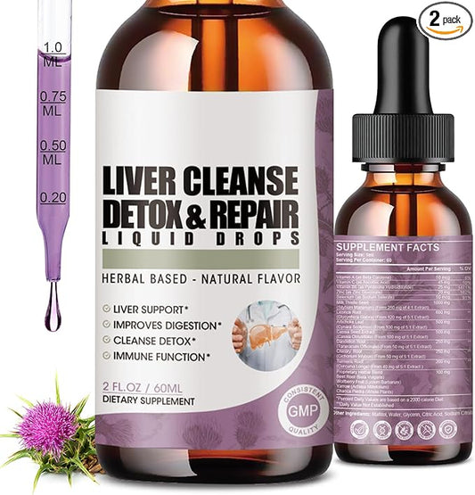 2 Pack Liver Cleanse Detox & Repair Liquid Drops with Milk Thistle, Artichoke Extract, Liver Supplement for Liver Cleanse & Detox, Antioxidant, Digestive Support,Vegan - 4 Fl Oz