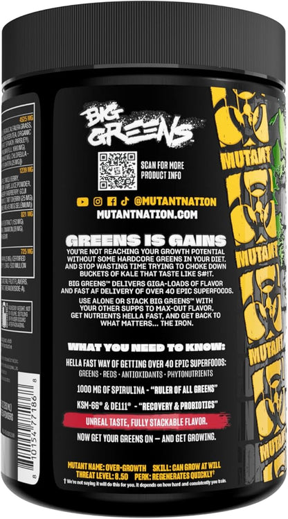Mutant Big Greens | Green Supplement | Over 40 superfoods Land & Sea Greens – Reds, Antioxidants, phytonutrients, 1000mg spirulina – Pre & Probiotic Blend | 30 Serving – Berry Good