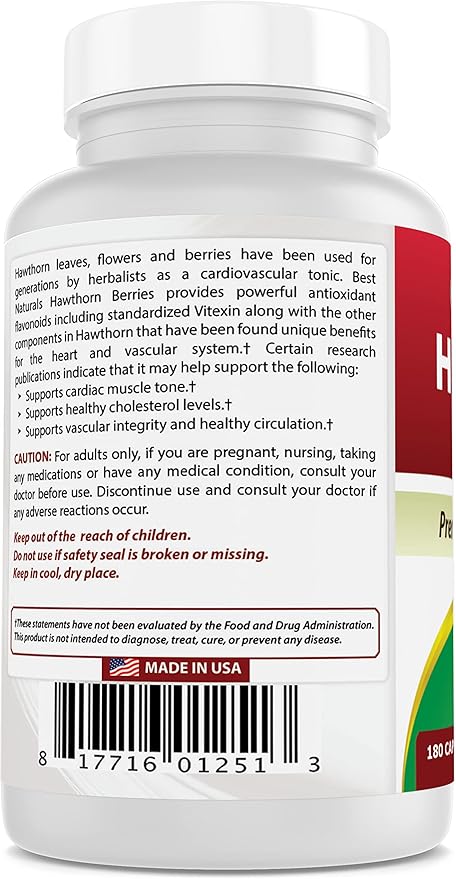 Best Naturals Hawthorn Berry 565 mg 180 Capsules (180 Count (Pack of 1))
