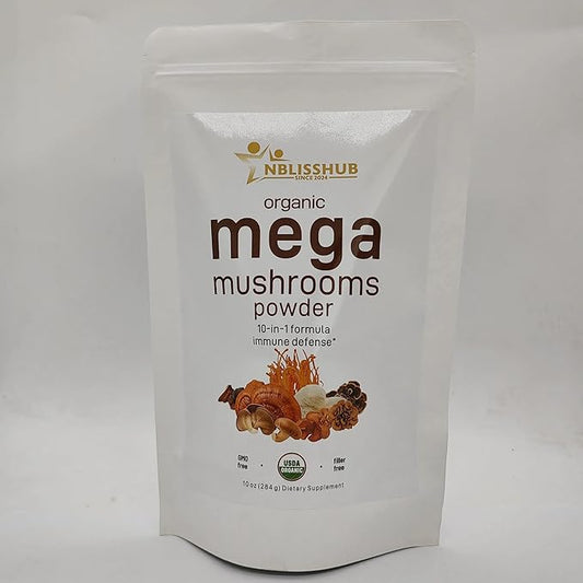 Organic Mega Mushroom Powder 10-in-1, 10oz – Lion’s Mane, Reishi, Shiitake, Cordyceps & More – Immune Boost, Energy, Brain Support – Non-GMO, Vegan, Gluten-Free Superfood Supplement