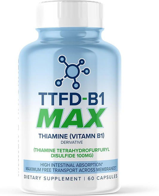 TTFD Thiamine B1 Supplement 60Capsules Made in USA- Thiamine TTFD Vitamin B1 MAX, High-Potency Supplement for Energy & Focus, Supports Healthy Nerve Function & Overall Wellness by MaxLife Naturals