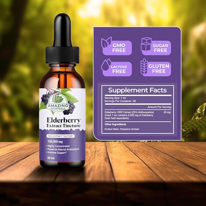 Elderberry Extract 15,000mg Strength Tincture - Organic Immune Support & Wellness Supplement | Elderberry Syrup Organic | 30ml/1oz