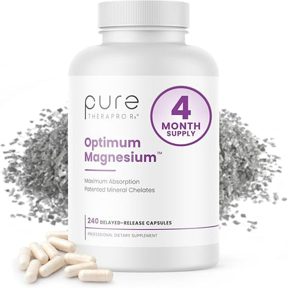 Pure TheraPro Rx Optimum Magnesium Lysinate Glycinate & Di-Magnesium Malate, Made in USA | 4 Month Supply | Chelated Magnesium for Maximum Absorption, Supports Bone Health & Energy, 240 Count