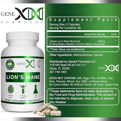Genex Formulas Lions Mane Supplement with 100% Lions Mane Extract (3 Pack) - Nootropics Brain Support Supplement for Brain Boost, Focus, Mental Clarity, Natural Energy, 1000mg/serving - (360 Capsules)