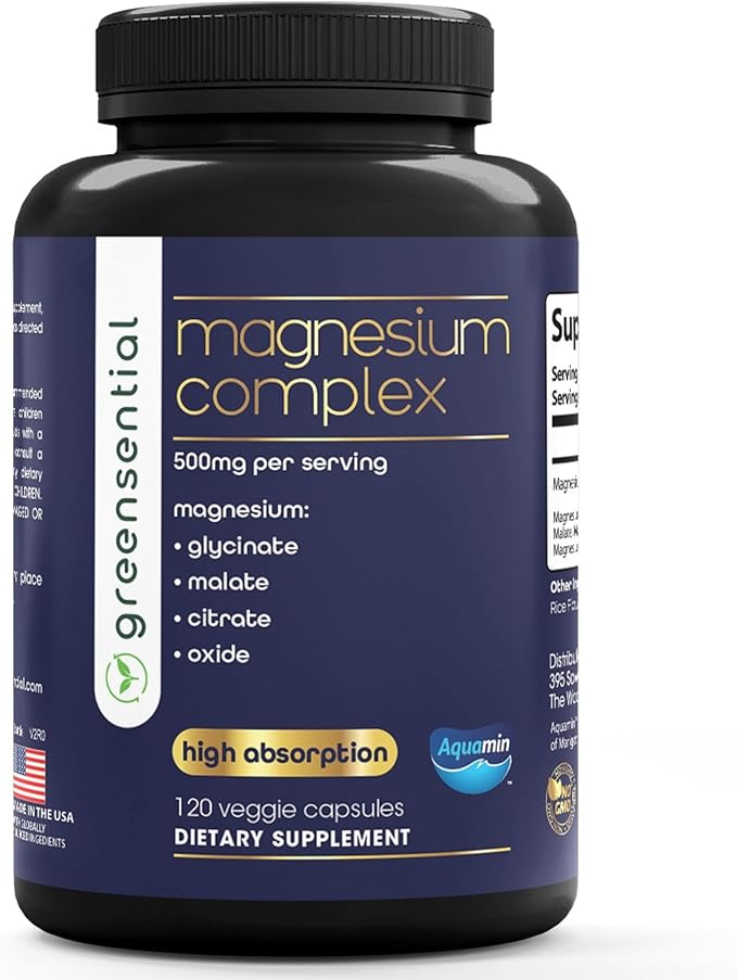 Magnesium Complex with Aquamin™ | 2-Month Supply | 500mg of Magnesium Glycinate, Citrate, Malate, Oxide & More to Support Stress Relief, Sleep, Muscles & Heart* | High Absorption |120 ct