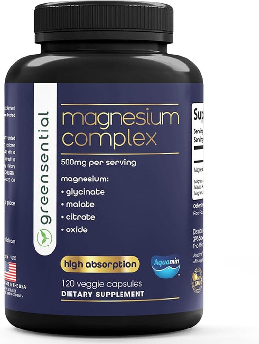 Magnesium Complex with Aquamin™ | 2-Month Supply | 500mg of Magnesium Glycinate, Citrate, Malate, Oxide & More to Support Stress Relief, Sleep, Muscles & Heart* | High Absorption |120 ct