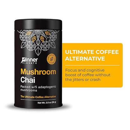 Inner Elevate Mushroom Chai - Ultimate Coffee Alternative - Adaptogenic Mushroom Tea Drink with Lion's Mane, Cordyceps, Chaga, Reishi, Turkey Tail (35 Servings)
