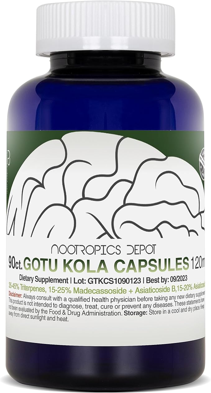 Nootropics Depot Gotu Kola Extract Capsules | 120mg | 90 Count | Acid Resistant | Centella asiatica | 35-45% Triterpenes | Supports Healthy Stress Levels | Promotes Memory Enhancement