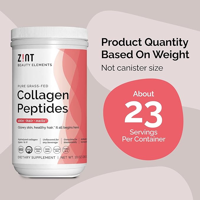 Zint Collagen Peptides Powder (10 Ounce): Hydrolyzed Collagen Protein Hydrolysate Beauty Supplement - Keto Friendly, Paleo Friendly