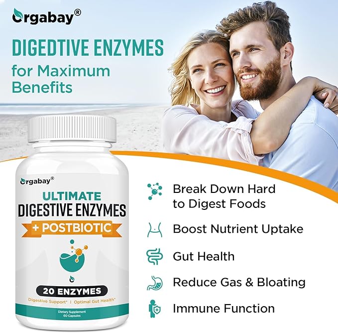 Digestive Enzymes 1000mg with Postbiotics, 20 Enzyme Blend for Bloating, Optimal Digestion and Gut Function, 120 Veggie Capsules