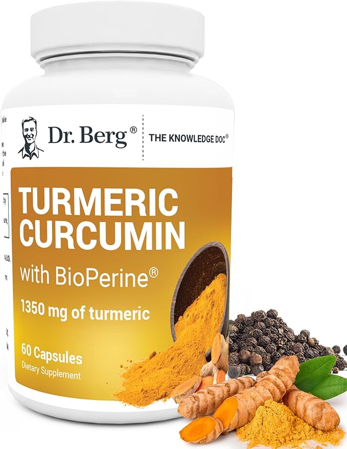 Dr. Berg (Only 2 Per Day) Turmeric Supplement with Black Pepper (BioPerine) - 1350 mg Turmeric Curcumin Supplement with 95% Curcuminoids – Turmeric Curcumin with Black Pepper – 60 Turmeric Capsules