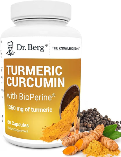 Dr. Berg (Only 2 Per Day) Turmeric Supplement with Black Pepper (BioPerine) - 1350 mg Turmeric Curcumin Supplement with 95% Curcuminoids – Turmeric Curcumin with Black Pepper – 60 Turmeric Capsules