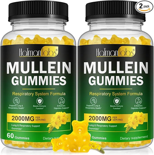 120 Count Mullein Gummies for Lungs, 2000 MG(50:1 Extract) Mullein Leaf Extract for Lung Cleanse and Respiratory Support, Natural Mullein Herbal Supplement, Pear Flavor Gummies
