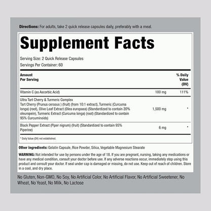 Piping Rock Turmeric and Tart Cherry Capsules | 120 Count | with Black Pepper Extract | Vegetarian, Non-GMO, Gluten Free Supplement