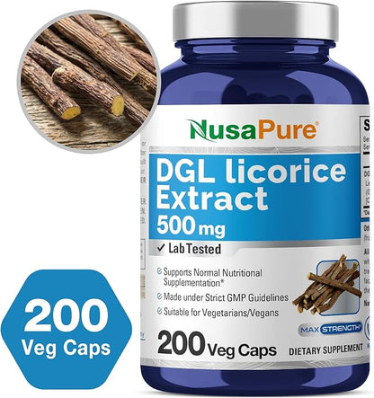 NusaPure DGL Licorice Extract 500 mg 200 Veggie Capsules (Vegan,Non-GMO)
