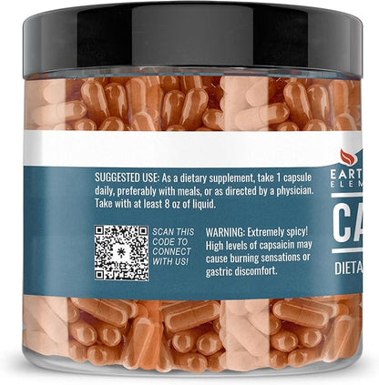 Earthborn Elements Cayenne Pepper 200 Capsules, Pure & Undiluted, No Additives