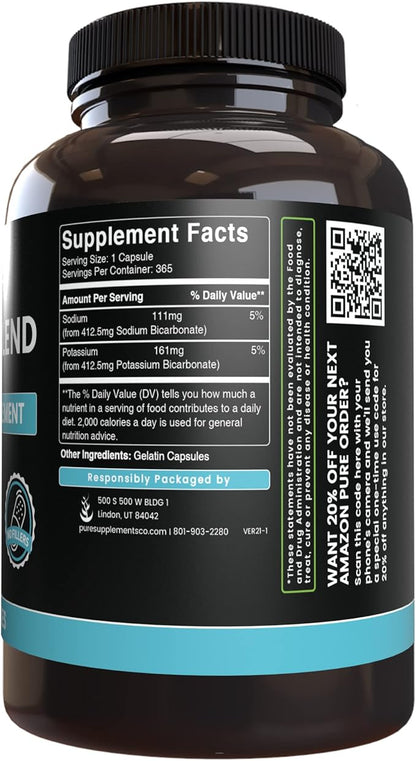 PURE ORIGINAL INGREDIENTS Bicarb Blend (365 Capsules) No Magnesium Or Rice Fillers, Always Pure, Lab Verified