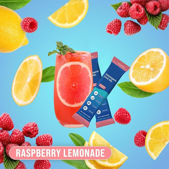 Powdered Drink Mix Calm, Adaptogenic Drink Mix Calm, Raspberry Lemonade, L Theanine,Ksm-66 Ashwagandha, Magnesium Glycinate, Vitamin D3, Relaxation & Focus, No Sugar, Non GMO