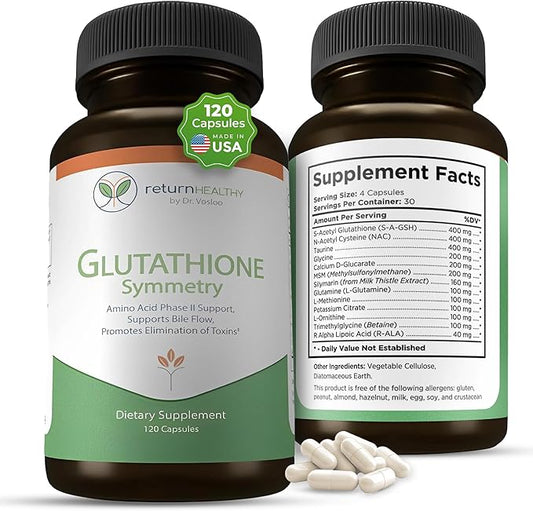 Glutathione Symmetry | S-Acetyl Glutathione Supplement | Antioxidants & Detoxification Supplement | Natural Cellular Support | All-Natural, Vegan, Non-GMO, 120 caps