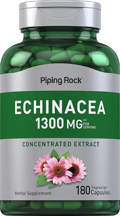 Piping Rock Echinacea Extract Capsules 1300mg | 180 Count | Herbal Supplement | Vegetarian, Gluten Free, Non-GMO